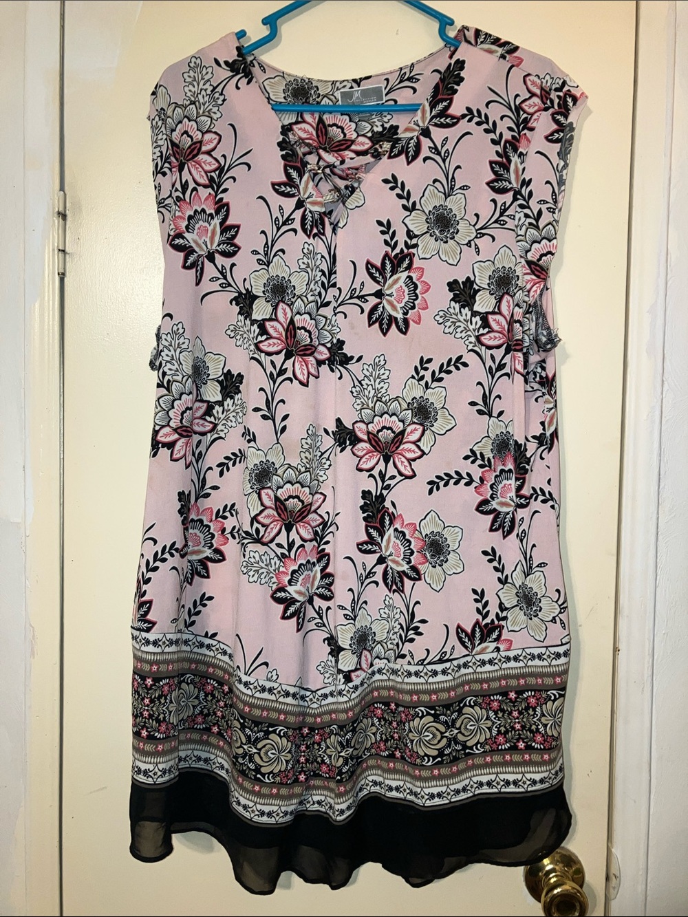 JM Collection Pink Floral Midi Dress with Black & White Accents